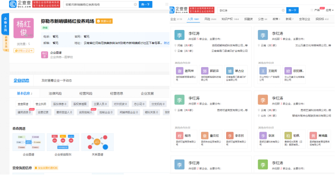 圖13.“李紅濤”，“楊紅俊”相關(guān)企業(yè)信息